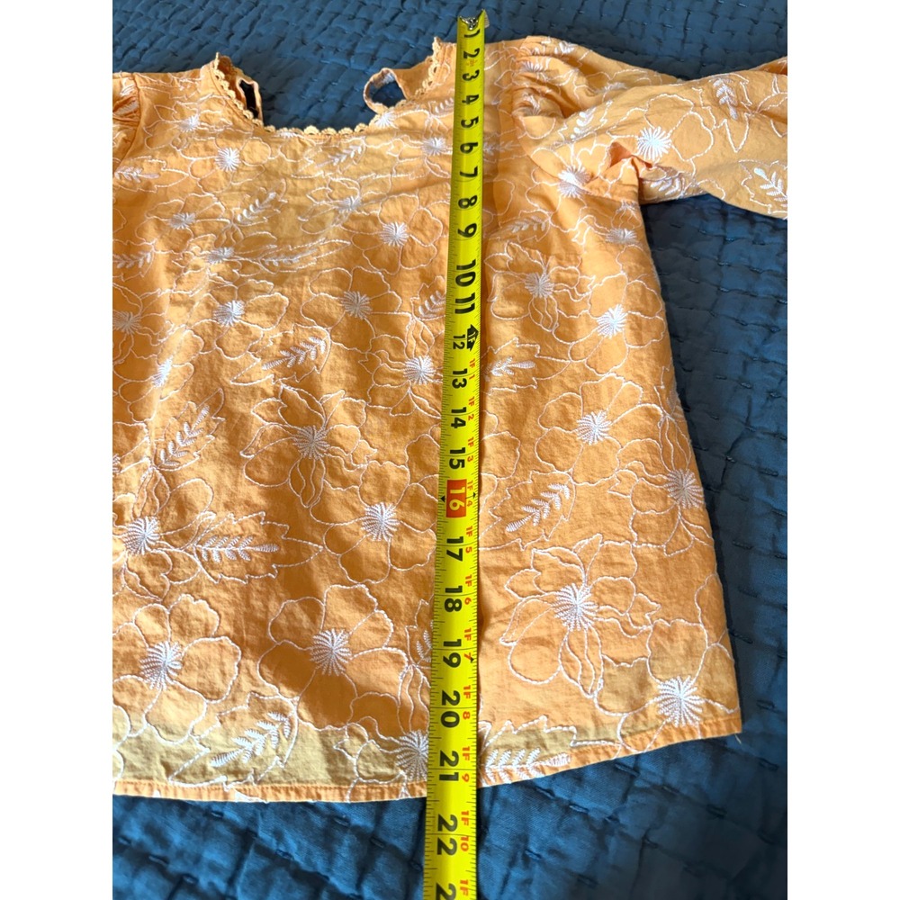 LOFT Orange Floral Embroidered Puff Sleeve Open Back Top Small Bohemian - Picture 9 of 9